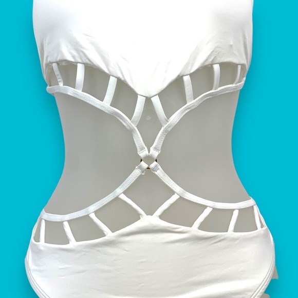 NEW LA BLANCA sexy white cut out one piece swimsuit - Picture 3 of 10